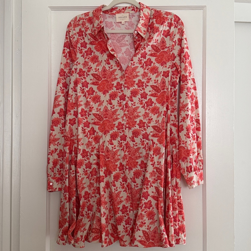 Sezane Sol Dress Coral Flowers - Size 6